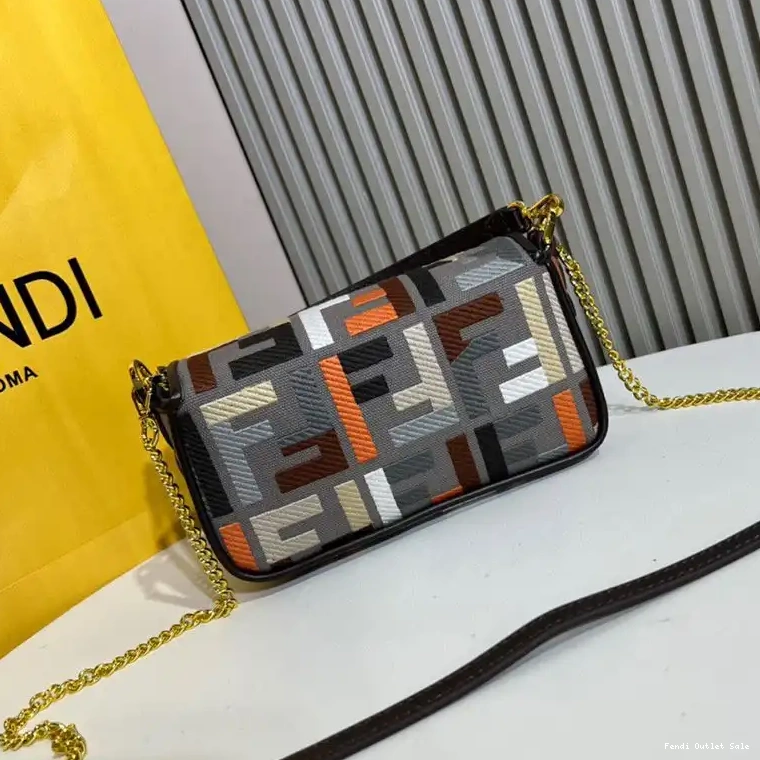 Cheap Bag Baguette Motif FF Multi Mini In Grey Fendi Canvas 0519